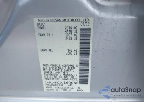 2020 Nissan Altima Platinum Vc-Turbo Fwd from USA, damaged, VIN 1N4AL4FV2LC160086